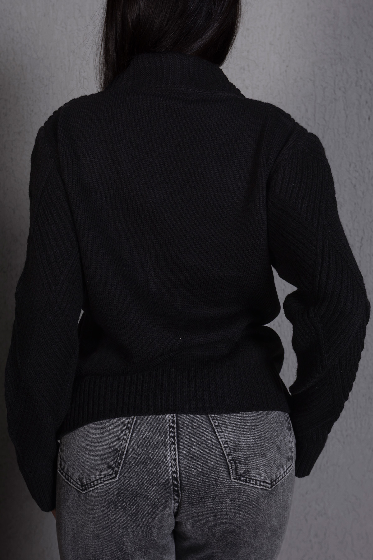 Yürütme Fitil Desenli Kadın Triko Hırka Siyah